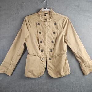 Military Style Utility Jacket Women’s Medium Tan Double Breasted Fitted Army